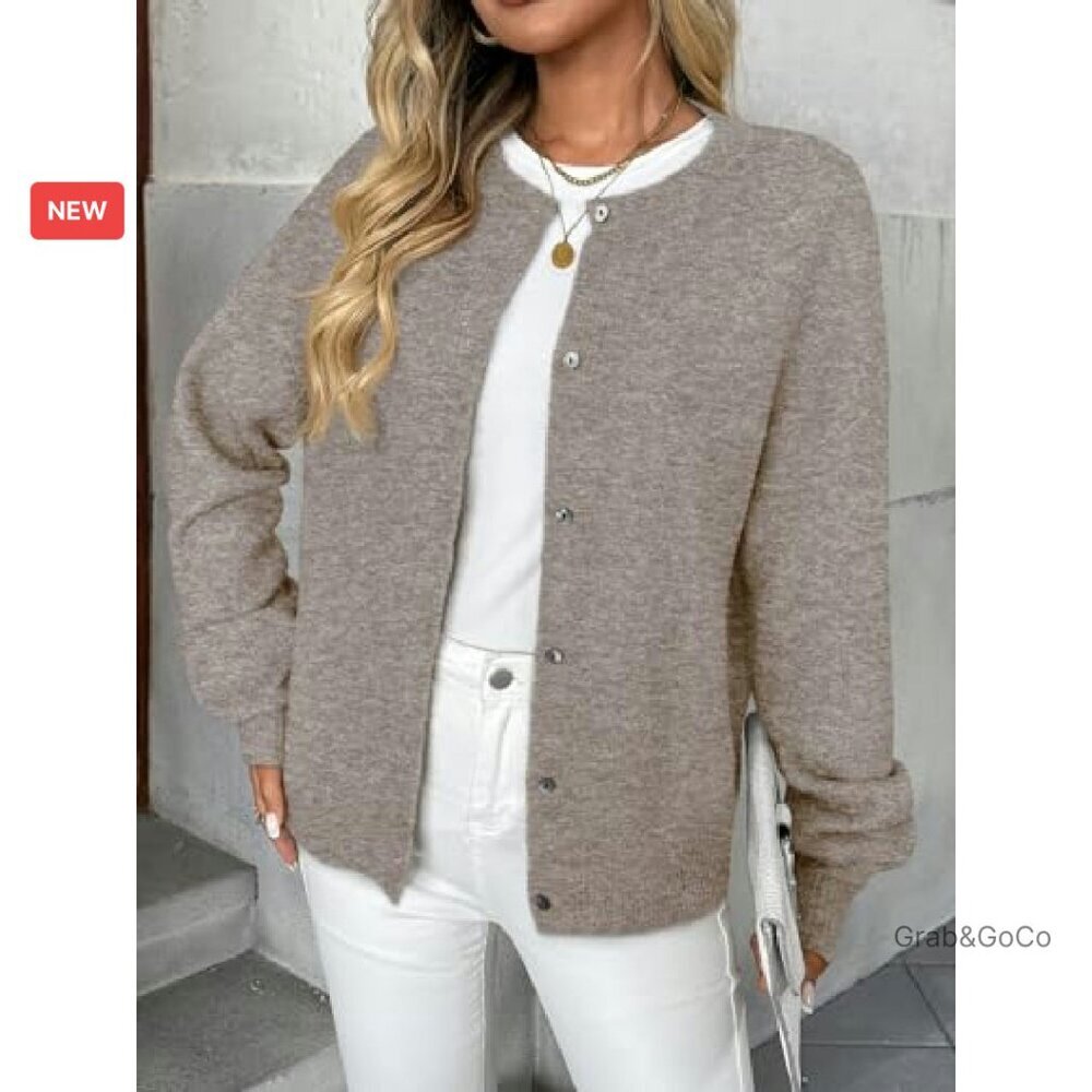 Cozy Oversized Button Down Cardigan Sweater Minimal Chic Y2K Fall Outfit - Picture 3 of 7